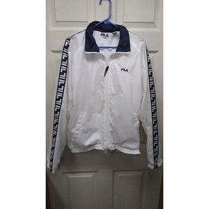 Vintage White FILA Mens Windbreaker Jacket Warm-Up Full Zip Size Large